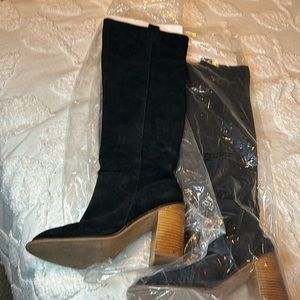 Kelsi Dagger Brooklyn Over the Knee Black Suede Heeled Boots. Size 10